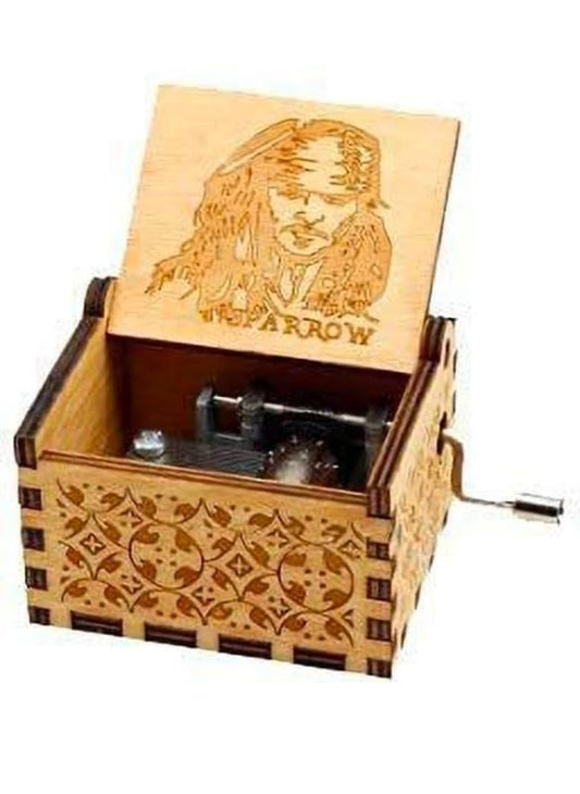 Pirates of The Caribbean - Jack Sparrow Wooden Vintage Hand Crank Music Box - Engraved Music Box Kids Toy Desk Decoration