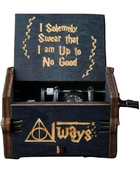 HP Theme "I Solemnly Swear Wooden Vintage Hand Crank Music Box - Engraved Music Box Kids Toy Desk Decoration