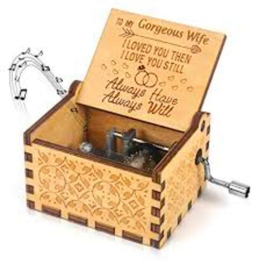 Gorgeous Wife Wooden Vintage Hand Crank Music Box - Engraved Music Box Kids Toy Desk Decoration