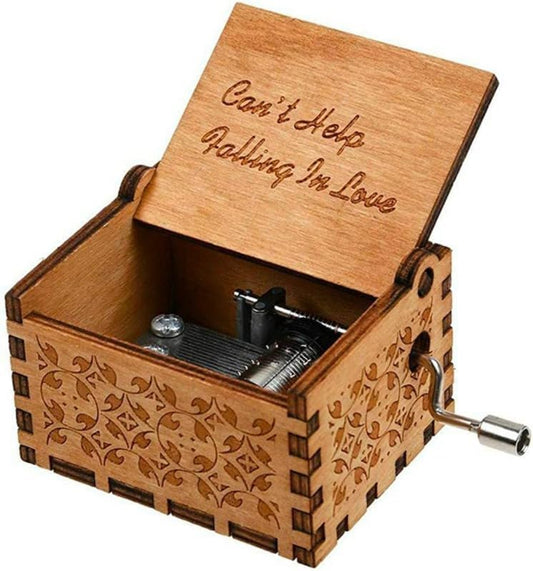 Can't Help Falling in Love Wooden Vintage Hand Crank Music Box - Engraved Music Box Kids Toy Desk Decoration