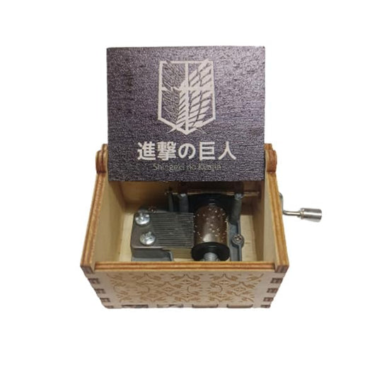 Attack On Titan Wooden Vintage Hand Crank Music Box- Engraved Music Box Kids Toy Desk Decoration (AOT Logo)