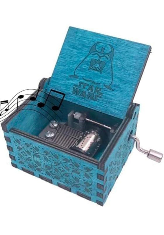 Star Wars - Blue Wooden Vintage Hand Crank Music Box - Engraved Music Box Kids Toy Desk Decoration