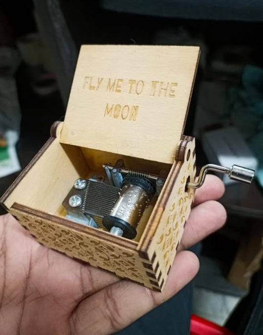 Fly Me to The Moon Wooden Vintage Hand Crank Music Box - Engraved Music Box Kids Toy Desk Decoration