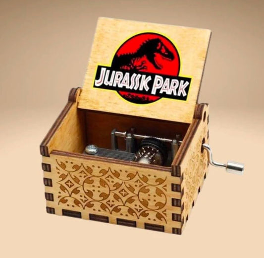 Jurasic Park Wooden Vintage Hand Crank Music Box - Engraved Music Box Kids Toy Desk Decoration