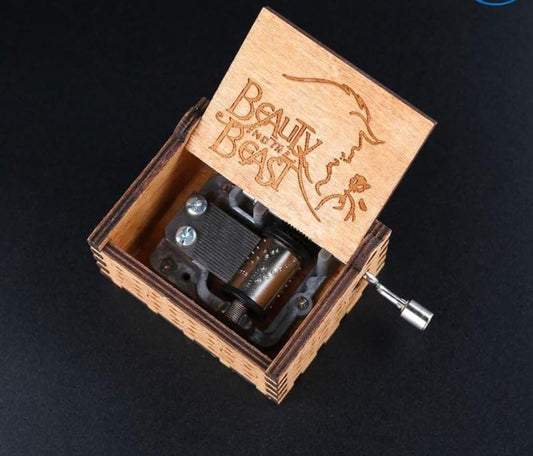 Beauty and The Beast Wooden Vintage Hand Crank Music Box- Engraved Music Box Kids Toy Desk Decoration