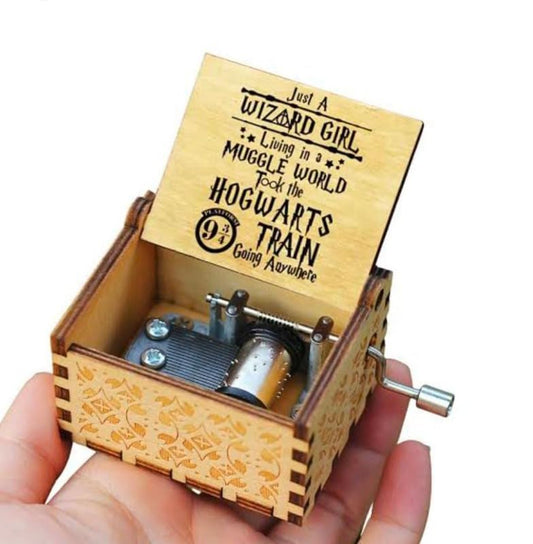 HP Theme Wizard Girl Wooden Vintage Hand Crank Music Box - Engraved Music Box Kids Toy Desk Decoration