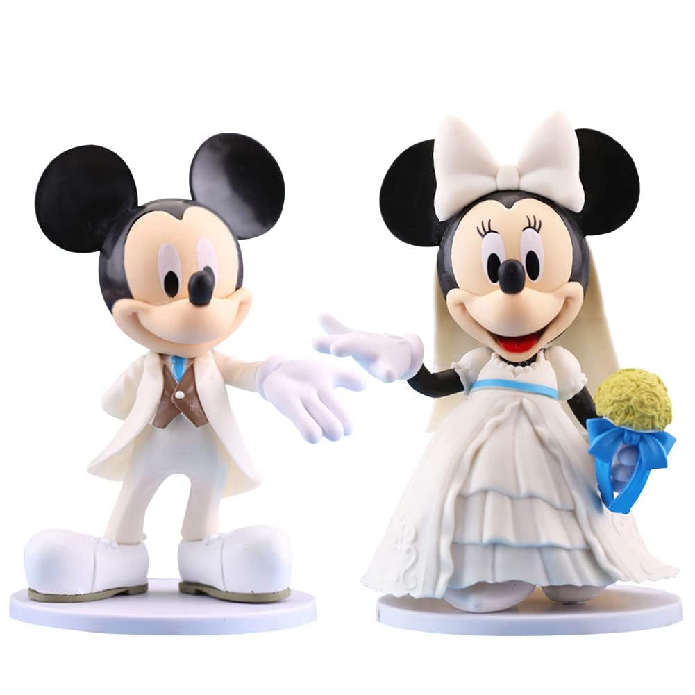 Mickey and Minnie Wedding Traditions Figurine, Mickey Theme Party Supplies, Fun Wedding Couple White Wedding Dress Decorations Gift2 pcs