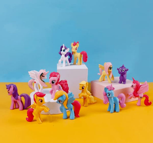 Pony Figures/Unicorn Figures - Set of 12 Figures - Action Figures | The one Horned Mystical Figures | 7 cm | Cake Toppers | Room Garden | 12 Pcs