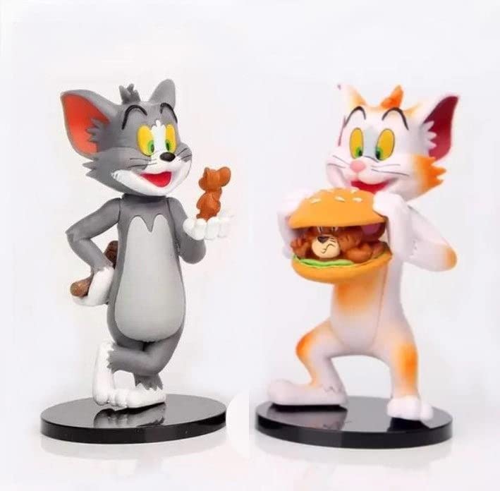 Tom & Jerry - Set of 2 Figures - Action Figure | Best Animated Most Loved Cartoon | Cat & Mouse Partners | Cake Toppers | Room Garden | Design B