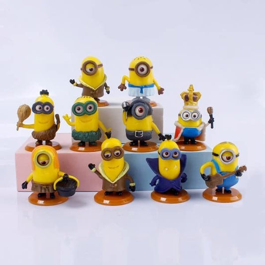 10 pcs Action Figure Minin| Most Loved Animated Movie Cartoon | Cutest Blue Yellow Figures | Cake Toppers | Room Garden | 5.5 cm | Set of 10 pcs with Base