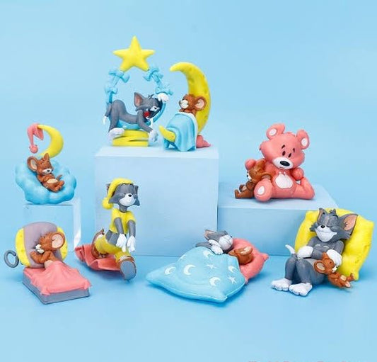 Tom and Jerry Sleeping Figure Toy Home Decors, Office Desk and Study Table| Set of 8 | Size Approx 9-8 CM