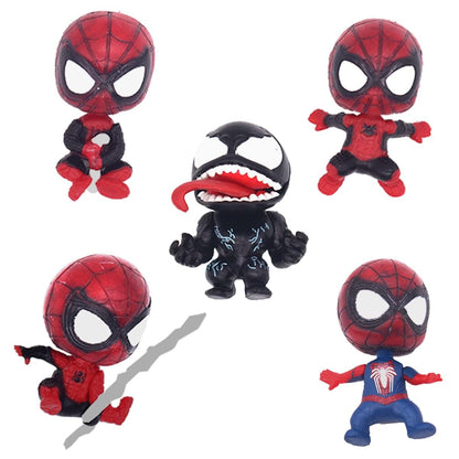 Spiderman and Venom Set Mini Figure Set Kids Edition for Car Dashboard, Decoration, Cake, Office Desk & Study Table (5cm) Set of 5