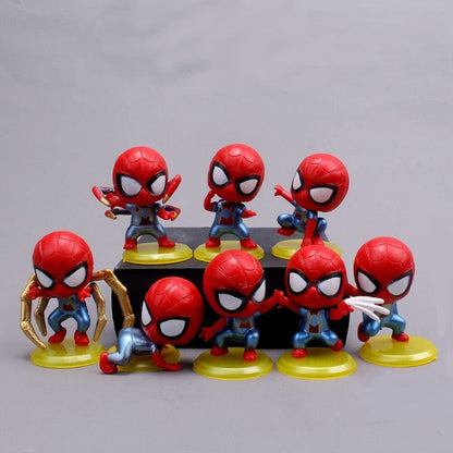 Spidey - Set of 8 Figures - Action Figure (Small) | Cake Toppers | The Red Web Super Hero - Spider-Man | Room Garden | Needs to be Assembled | No Box | 5 to 5.5 cms