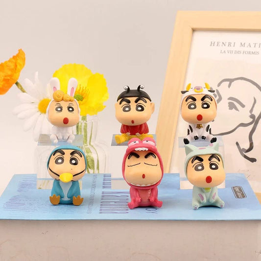 shinchan Figures - 6 pcs - Action Figure (Small) | Cake Toppers | The Naughty Cute Cartoon | Room Garden | No Box | 6 cms | Design B All 6