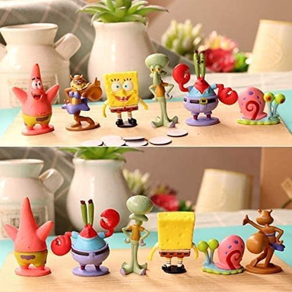 Cute Cartoon Spongebob Figure Set Limited Edition for Car Dashboard, Decoration, Cake, Office Desk & Study Table (3-6cm) Set of 8