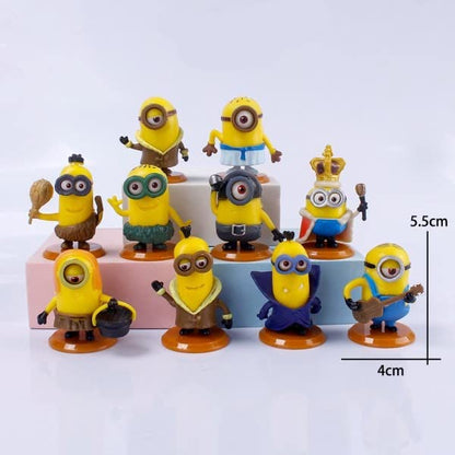 10 pcs Action Figure Minin| Most Loved Animated Movie Cartoon | Cutest Blue Yellow Figures | Cake Toppers | Room Garden | 5.5 cm | Set of 10 pcs with Base