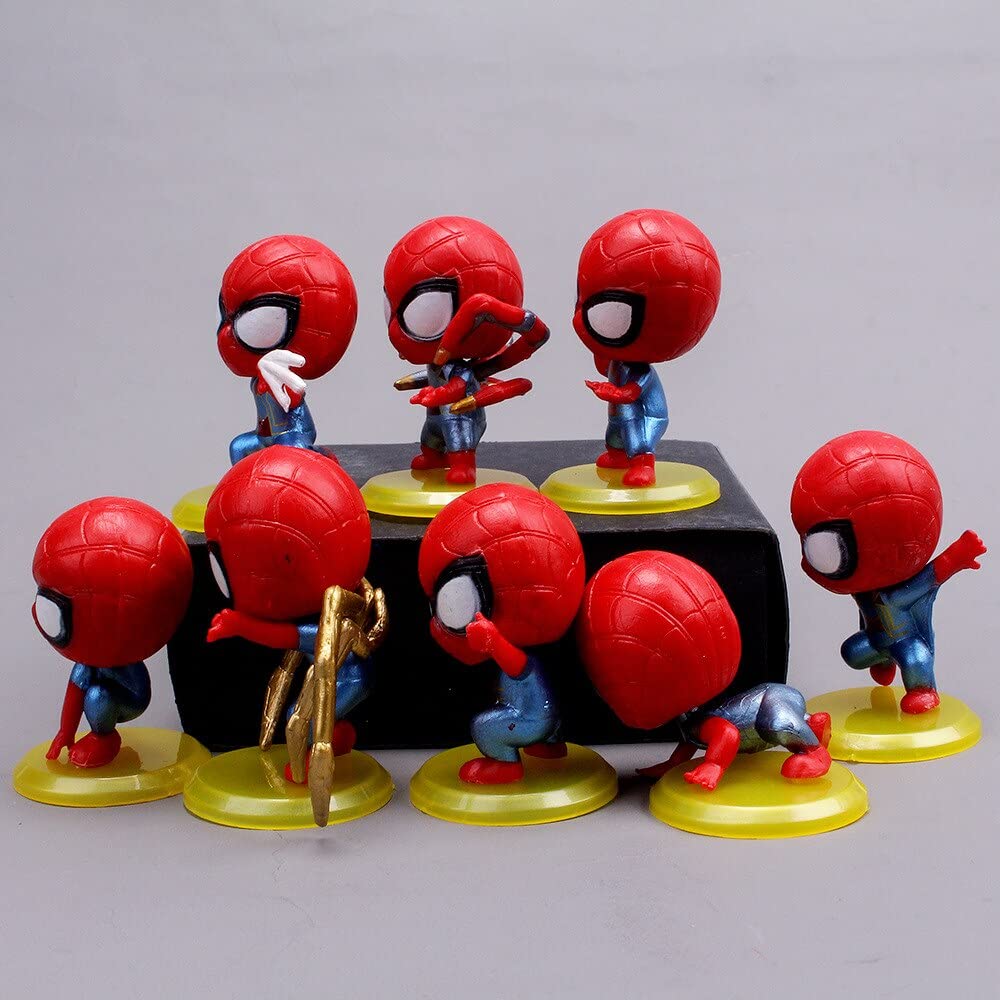 Spidey - Set of 8 Figures - Action Figure (Small) | Cake Toppers | The Red Web Super Hero - Spider-Man | Room Garden | Needs to be Assembled | No Box | 5 to 5.5 cms