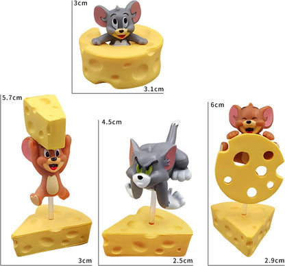 Tom & Jerry Cake Decoration Action Figures 4 pieces Tom & Jerry Mini Figures Set Tom & Jerry Cake Toppers Mini Cartoon Figures for Kids Birthday Decor Ornaments Party