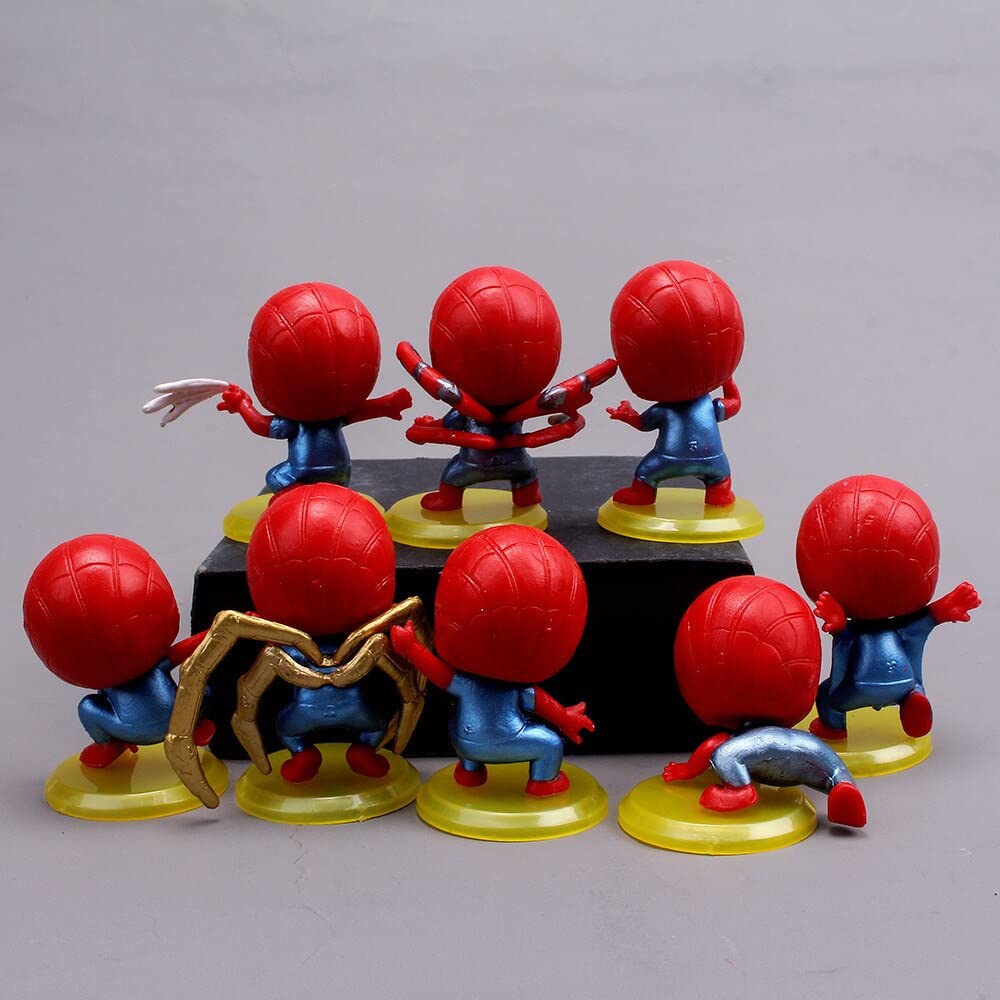 Spidey - Set of 8 Figures - Action Figure (Small) | Cake Toppers | The Red Web Super Hero - Spider-Man | Room Garden | Needs to be Assembled | No Box | 5 to 5.5 cms