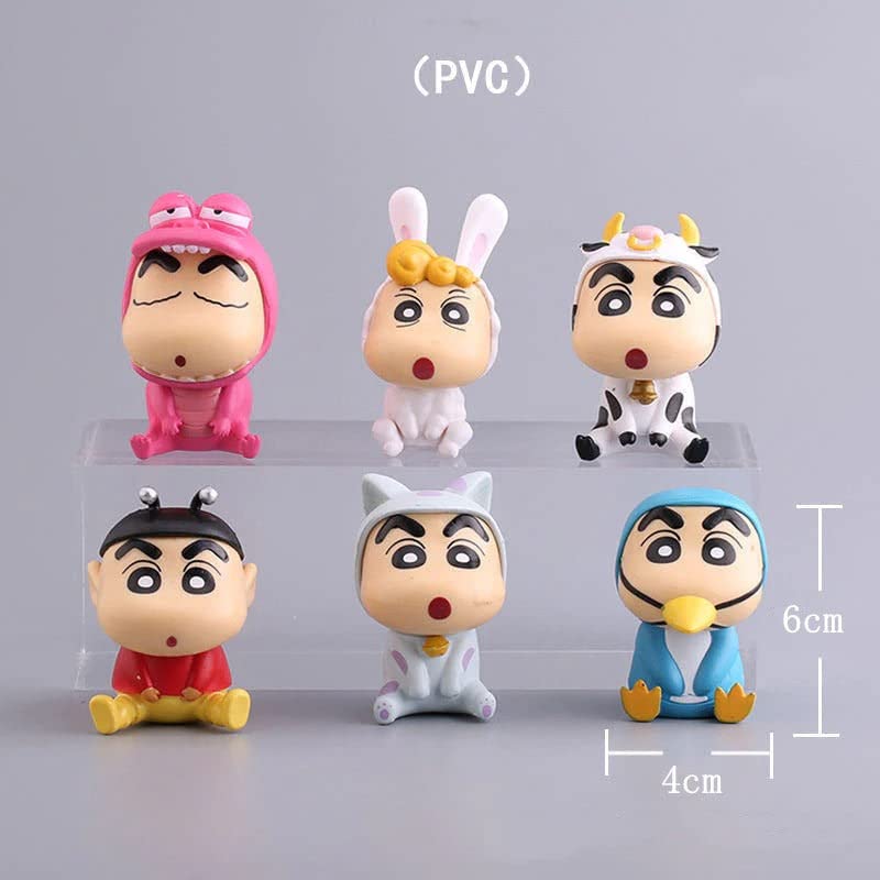 shinchan Figures - 6 pcs - Action Figure (Small) | Cake Toppers | The Naughty Cute Cartoon | Room Garden | No Box | 6 cms | Design B All 6