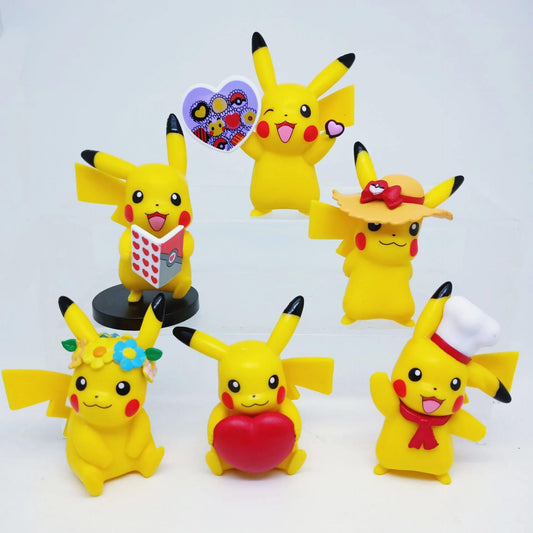 Pokemon Cartoon Action Figures- 6 Pc | 9 cm | Pikachu for Car Dashboard, Office Desk/Study Table