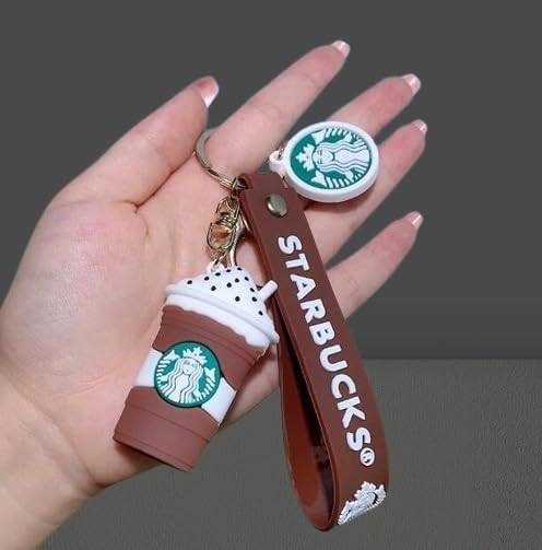 Starbucks Keychain with Loop and Hook Key Chain Bag Hanging Keyring ( Brown B)