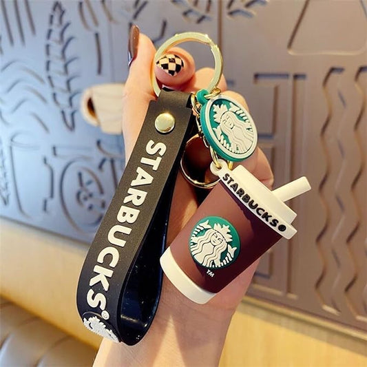 Starbucks Keychain with Loop and Hook Key Chain Bag Hanging Keyring ( Brown A)