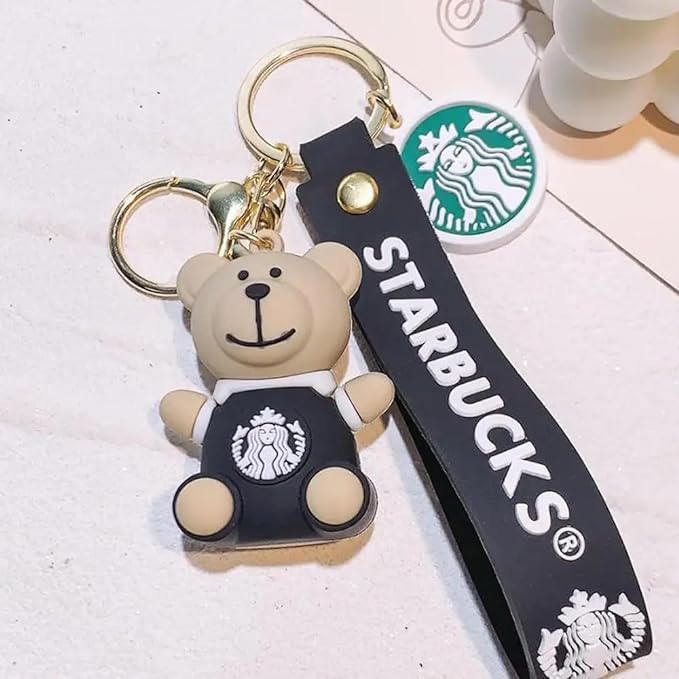 Starbucks Teddy Keychain with Loop and Hook Key Chain Bag Hanging Keyring