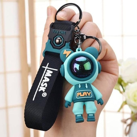 Astronaut Bear Keychain with Loop and Hook Key Chain Bag Hanging Keyring |green