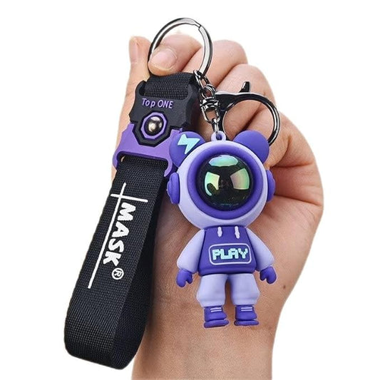 Astronaut Bear purple Keychain with Loop and Hook Key Chain Bag Hanging Keyring