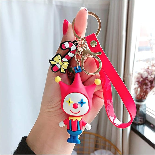 Joker Clown Keychain with Loop and Hook Key Chain Bag Hanging Keyring | Color B