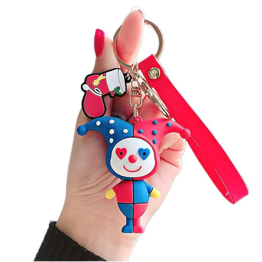 Joker Clown Keychain with Loop and Hook Key Chain Bag Hanging Keyring | Color A