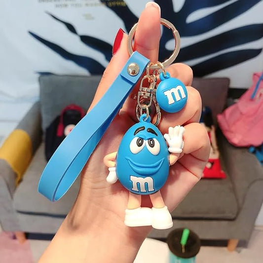 M&M's Blue Keychain with Loop and Hook Key Chain Bag Hanging Keyring |