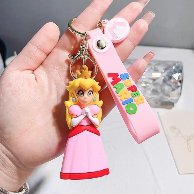 Super Mario Princess Keychain with Loop and Hook Key Chain Bag Hanging Keyring