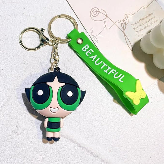 Powerpuff Green Keychain with Loop and Hook Key Chain Bag Hanging Keyring