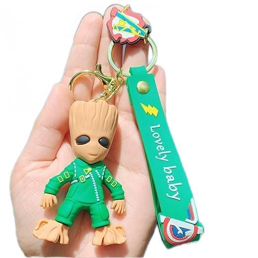 Groot Green Keychain with Loop and Hook Key Chain Bag Hanging Keyring)