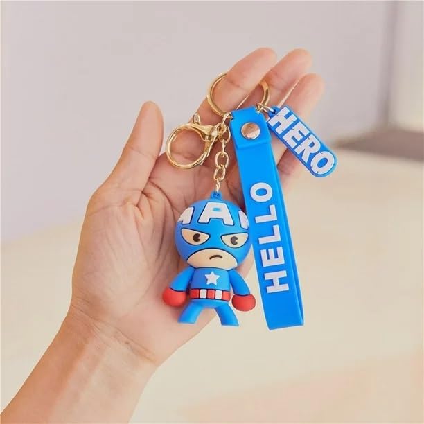 Captain America Keychain with Loop and Hook Key Chain Bag Hanging Keyring)