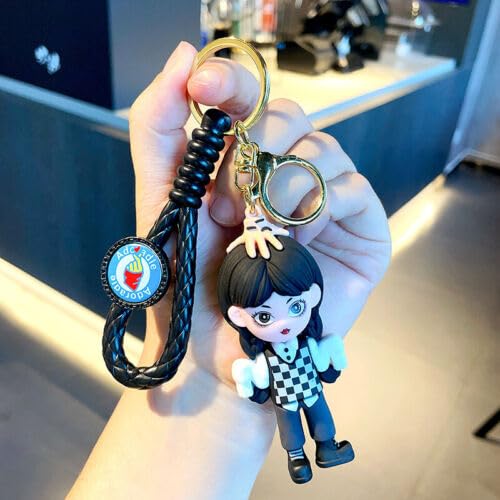 Horror Wednesday Addams Doll Keychain with Loop and Hook Key Chain Bag Hanging Keyring)