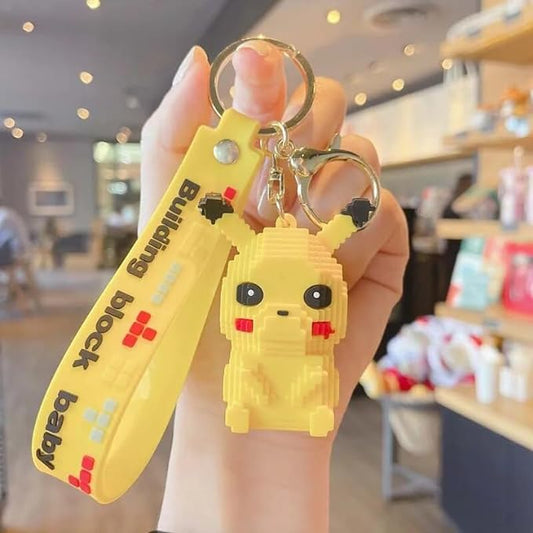 Pokemon Keychain with Loop and Hook Key Chain Bag Hanging Keyring | Yellow