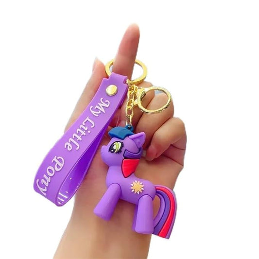 Little Pony Keychain with Loop and Hook Key Chain Bag Hanging Keyring  (Purple)