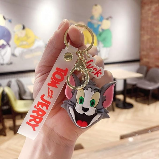 Tom and Jerry Keychain with Loop and Hook Key Chain Bag Hanging Keyring (Tom)