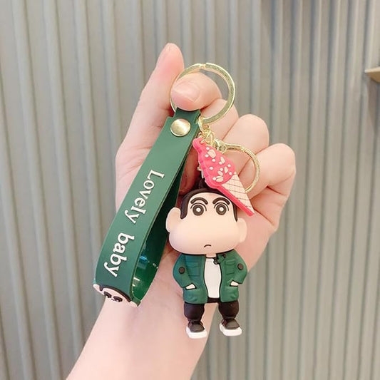 Shinchan Keychain with Loop and Hook Key Chain Bag Hanging Keyring| Green