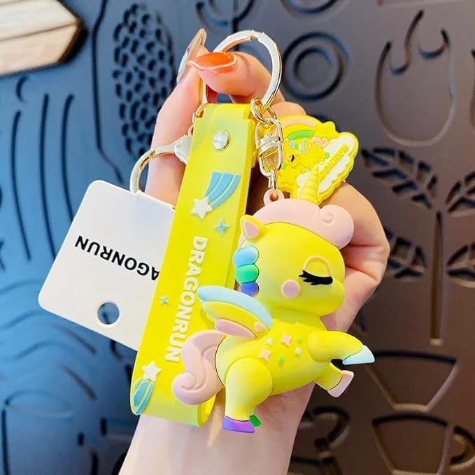 Unicorn Keychain with Loop and Hook Key Chain Bag Hanging Keyring| Yellow