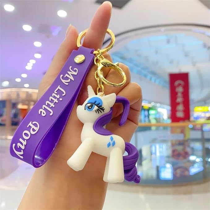 Little Pony Keychain with Loop and Hook Key Chain Bag Hanging Keyring  (White)