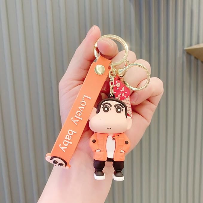 Shinchan Keychain with Loop and Hook Key Chain Bag Hanging Keyring| Orange