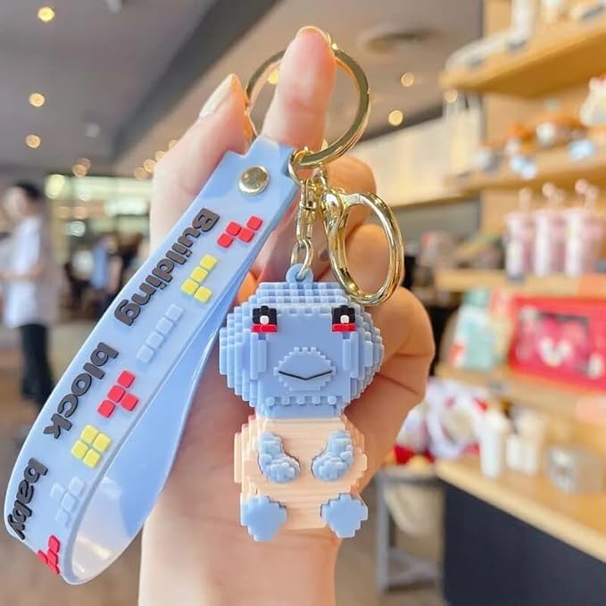 Pokemon Keychain with Loop and Hook Key Chain Bag Hanging Keyring | Blue