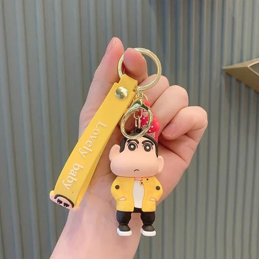 Shinchan Keychain with Loop and Hook Key Chain Bag Hanging Keyring| Yellow