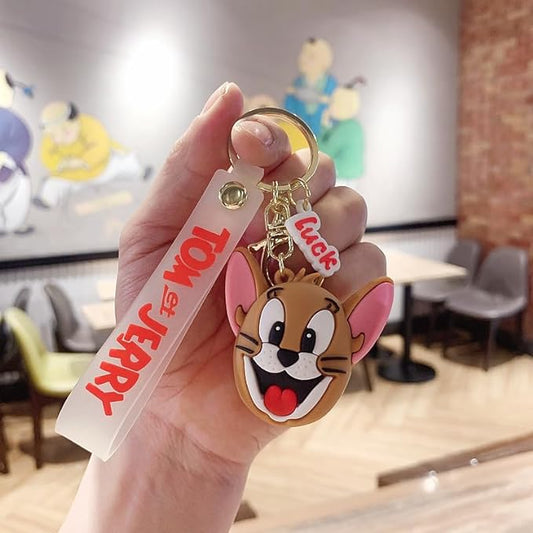 Tom and Jerry Keychain with Loop and Hook Key Chain Bag Hanging Keyring (Jerry)