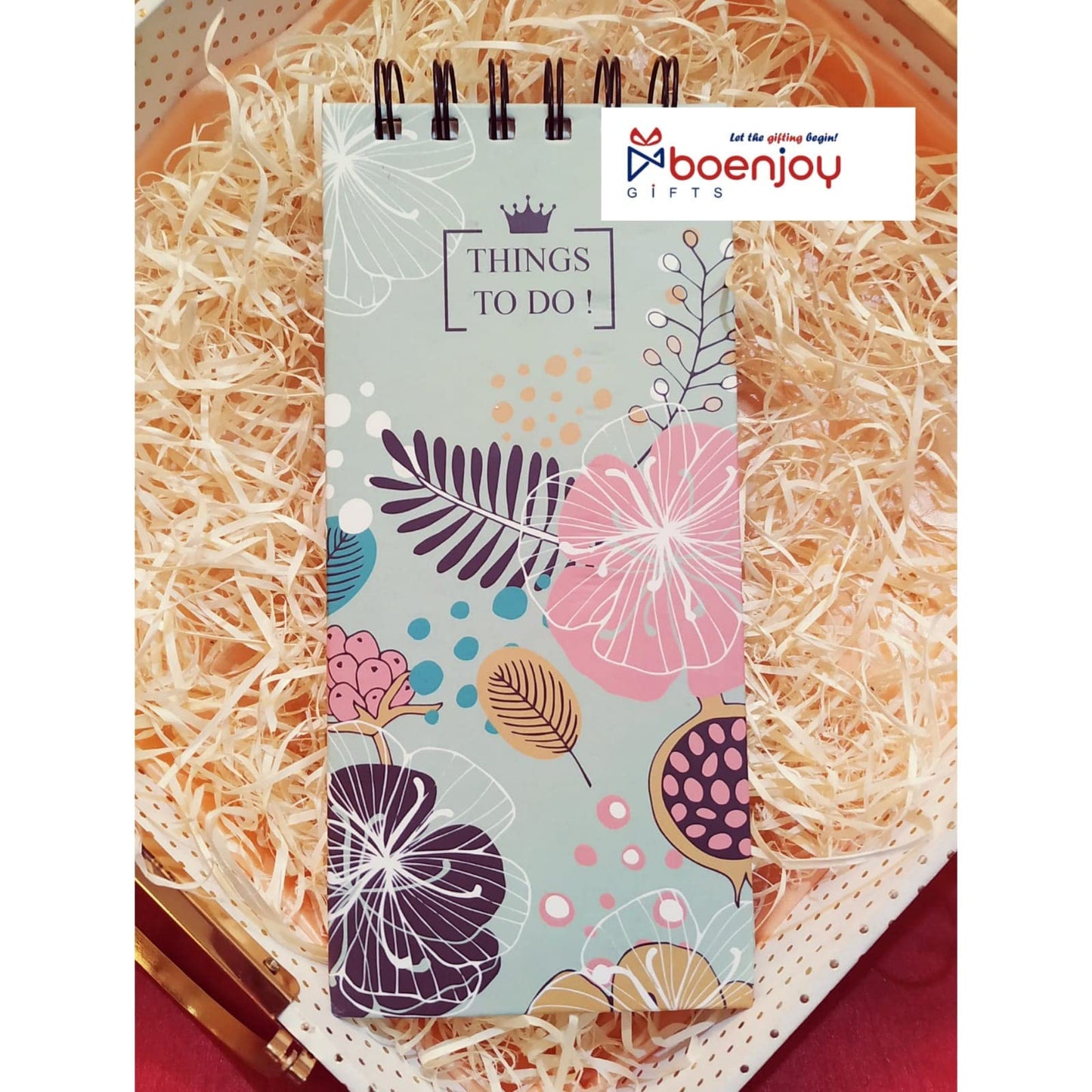 Pink Leaf Things to Do Notepad | Memo Pad | To Do Organizer | Hardbound Wiro Pad | 250 Ruled Pages | 3.5 x 8 Inches |