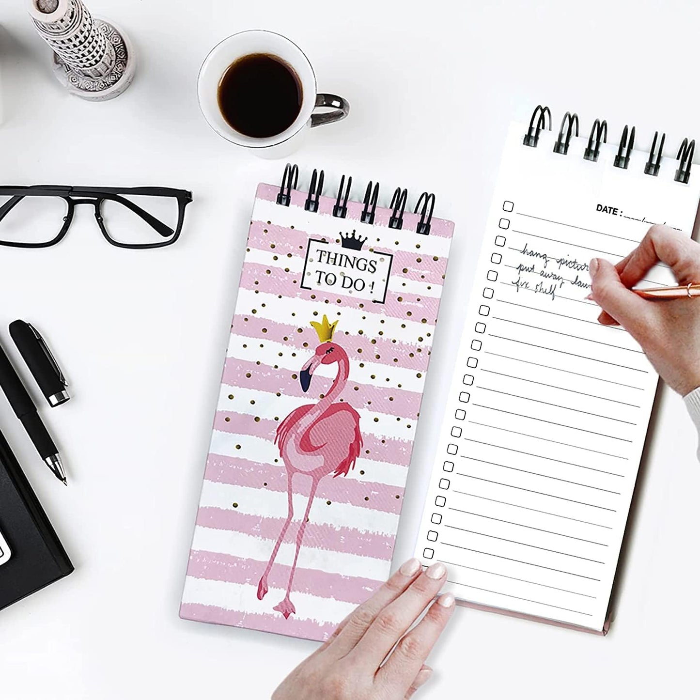 Flamingo Things to Do Notepad | Memo Pad | To Do Organizer | Hardbound Wiro Pad | 250 Ruled Pages | 3.5 x 8 Inches |